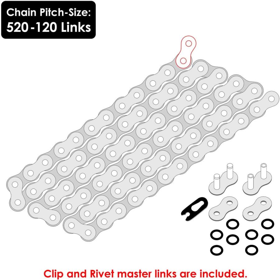 520 X 120 Links Motorcycle Atv Blue O-Ring Drive Chain 520-Pitch 120-Links