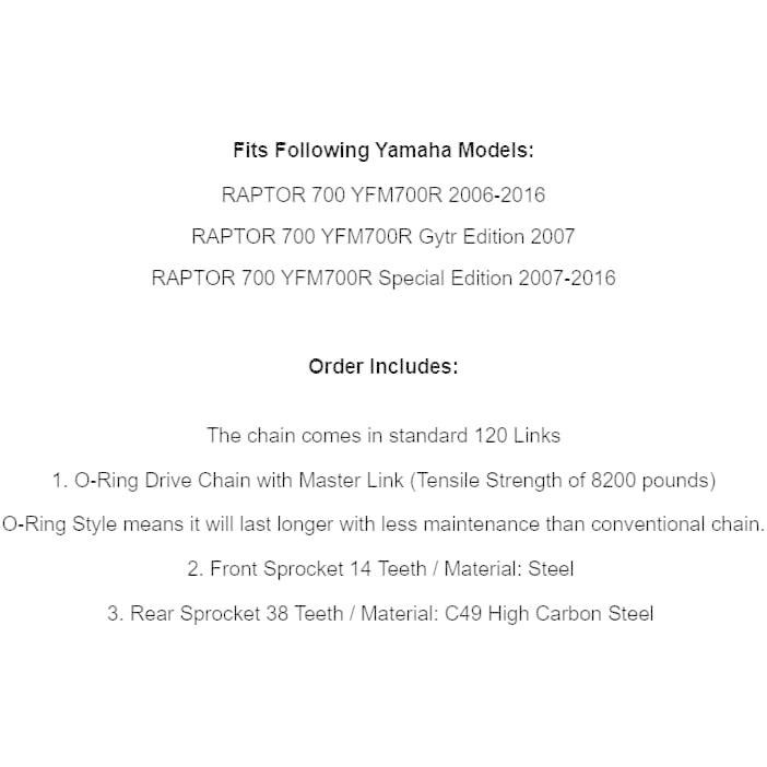 2022年レディースファッション福袋 Gold O-Ring Drive Chain & Sprockets Kit for Yamaha Raptor 700 YFM700R 2006-2016 Model KVTR-10853　並行輸入品