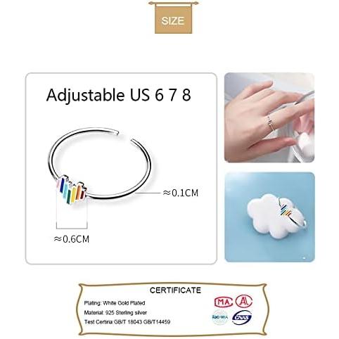 【並行輸入品】レディーススターリングシルバーオープンリング、レインボーラブリング、甘くてかわいい、ガールズアクセサリー　_5