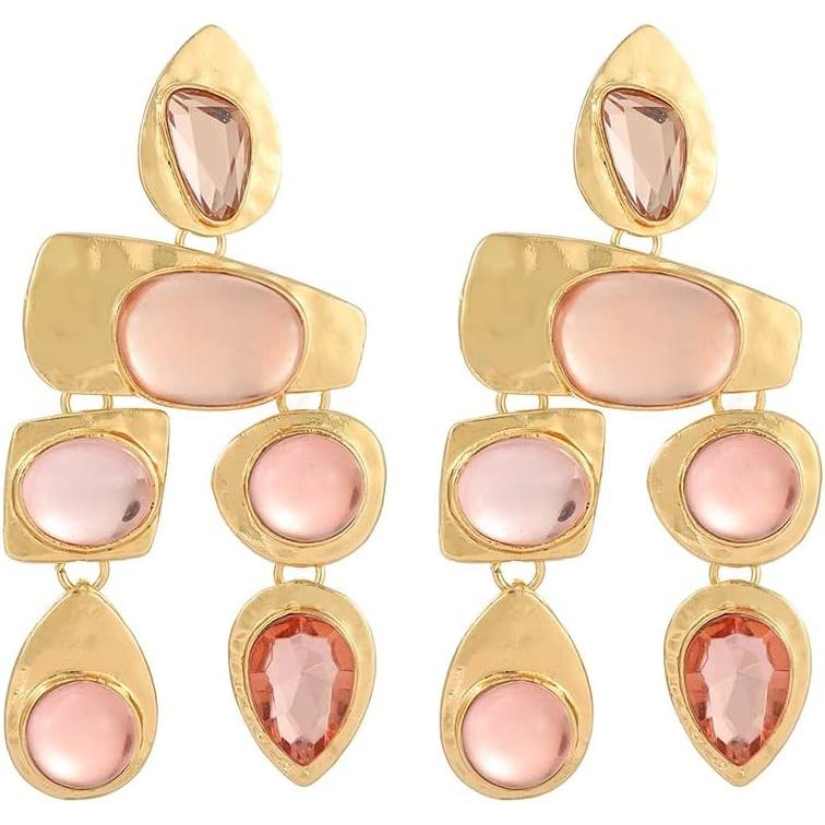 【並行輸入品】KXDFDC Pink Earrings for Women Jewelry Big Round Oval Crystal Pendanの画像
