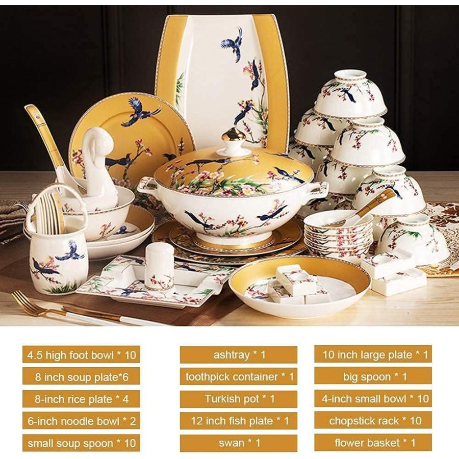 DREANNI Stylish Dinner Set for Restaurant and Home  Ceramics Dinnerware Set  60 Pcs Bowl/Dish/Soup Pot/Bchina Dinner Sets Enamel Craft Pattern Porc｜dep-dreamfactory｜08