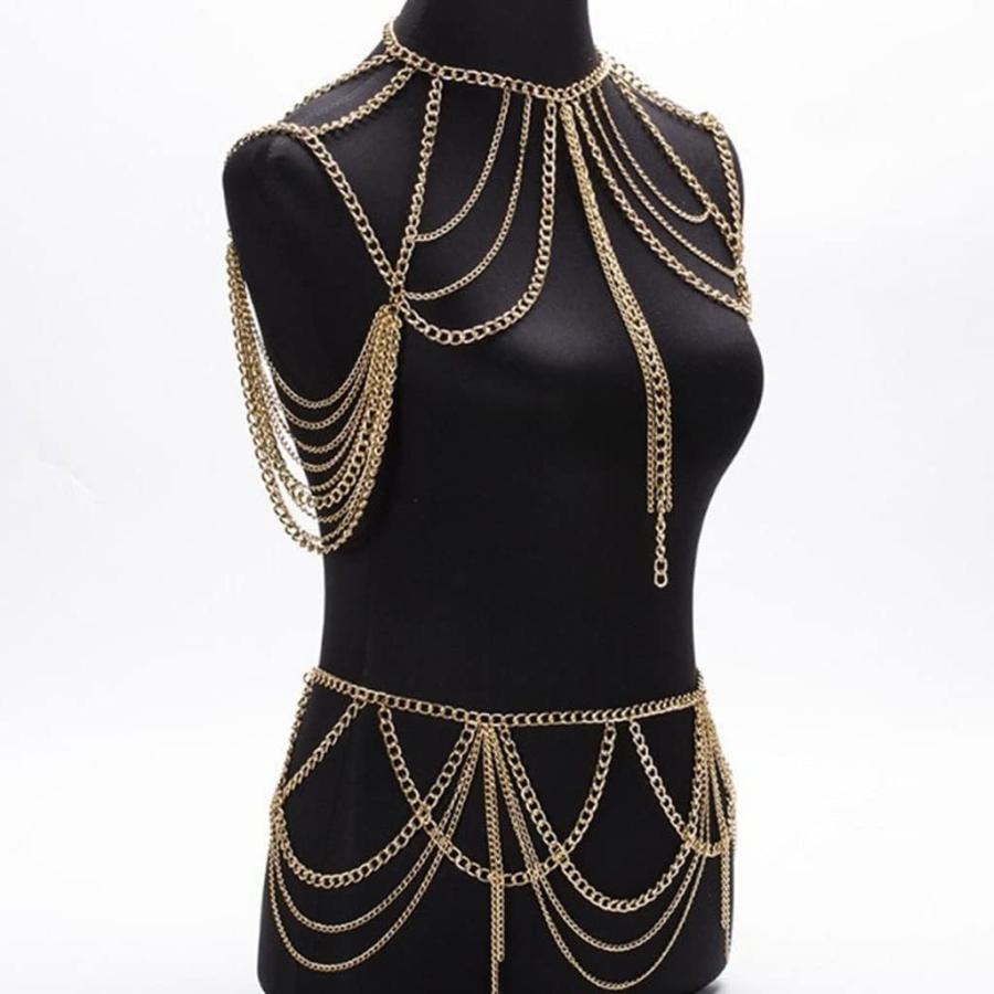 【並行輸入品】JFGJL Women Metal Body Chain Jewelry Shoulder Waist Accessories Multの画像