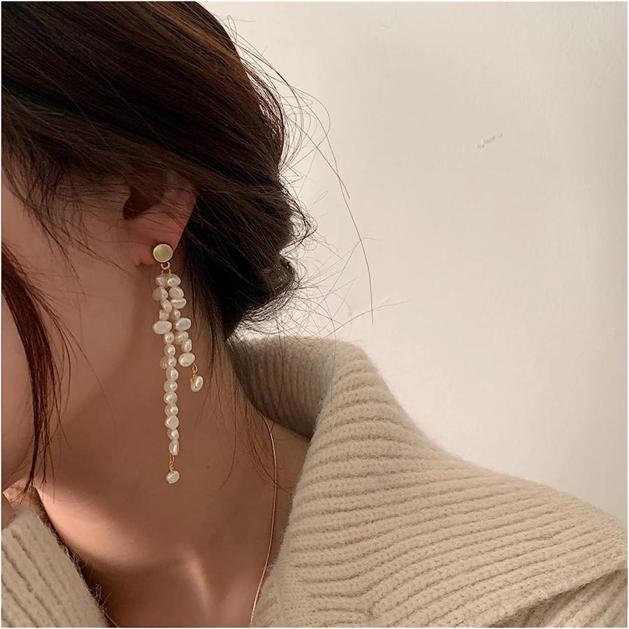 並行輸入品】イヤリング ロング ナチュラル 淡水パール 個性的 