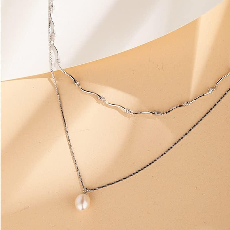 【並行輸入品】SLNFXC Freshwater Pearl Stack Wear Necklace Female 925 Silver Doubleの画像