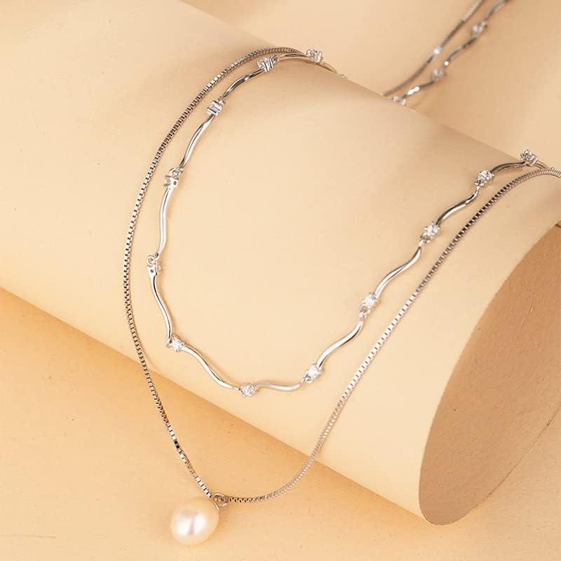 【並行輸入品】SLNFXC Freshwater Pearl Stack Wear Necklace Female 925 Silver Doubleの画像
