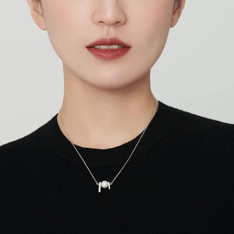 【並行輸入品】SLNFXC Small Silver Bar Pearl Necklace Silver Collarbone Chain Sweatの画像