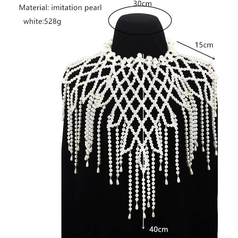 【並行輸入品】TKFDC Tassel Pearl Shoulder Chain Handmade Beaded Dress Accessoriesの画像