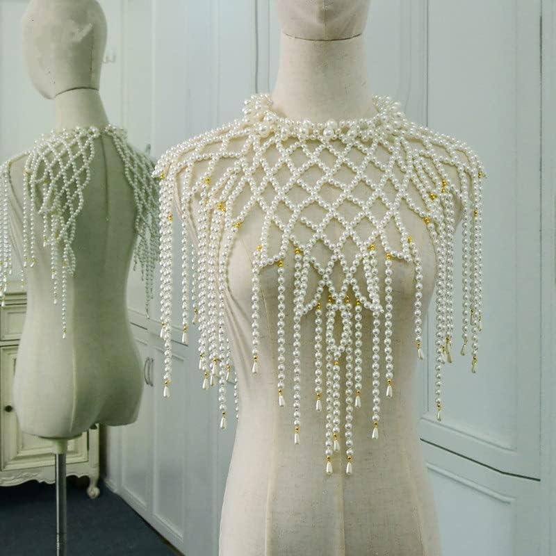 【並行輸入品】TKFDC Tassel Pearl Shoulder Chain Handmade Beaded Dress Accessoriesの画像