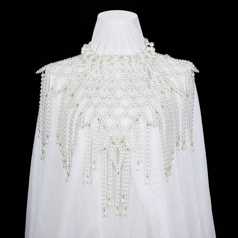 【並行輸入品】TKFDC Tassel Pearl Shoulder Chain Handmade Beaded Dress Accessoriesの画像