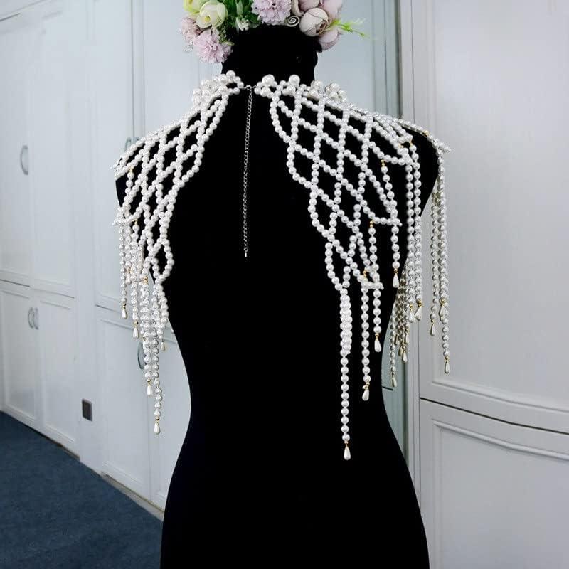 【並行輸入品】TKFDC Tassel Pearl Shoulder Chain Handmade Beaded Dress Accessoriesの画像
