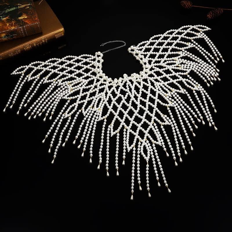 【並行輸入品】TKFDC Tassel Pearl Shoulder Chain Handmade Beaded Dress Accessoriesの画像