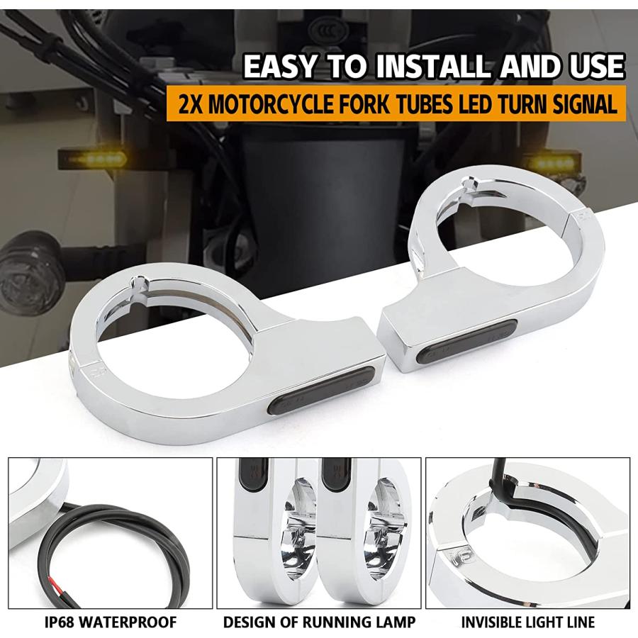 【並行輸入品】Motorcycle LED Turn Signal Light Indicators 38-41mm Front Fork Clampの画像