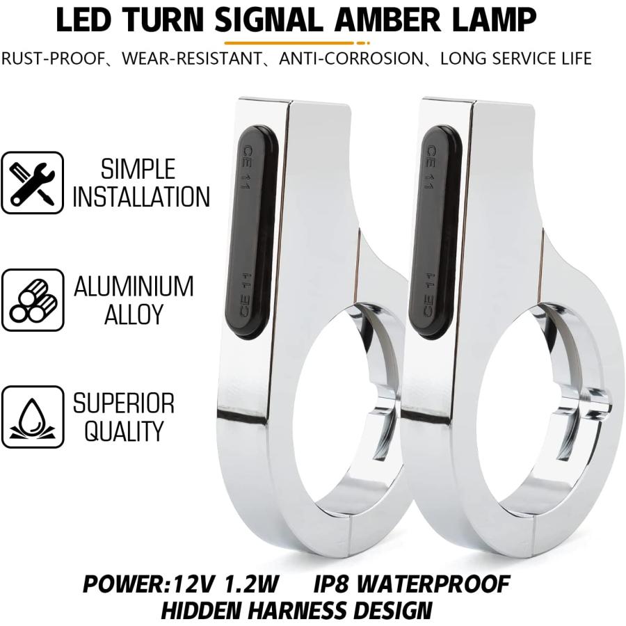 【並行輸入品】Motorcycle LED Turn Signal Light Indicators 38-41mm Front Fork Clampの画像
