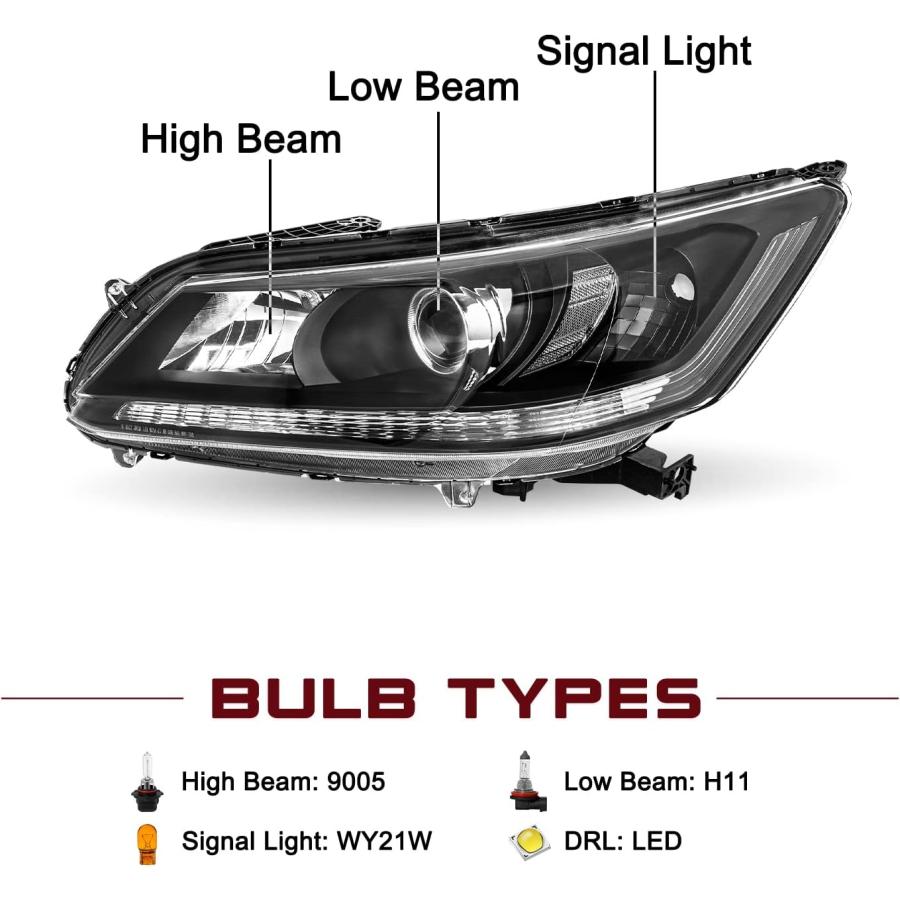 【並行輸入品】JSBOYAT ヘッドライトアセンブリ 交換用 2013 2014 2015 ホンダ アコード セダン LED DRL ドライバーと助手_1