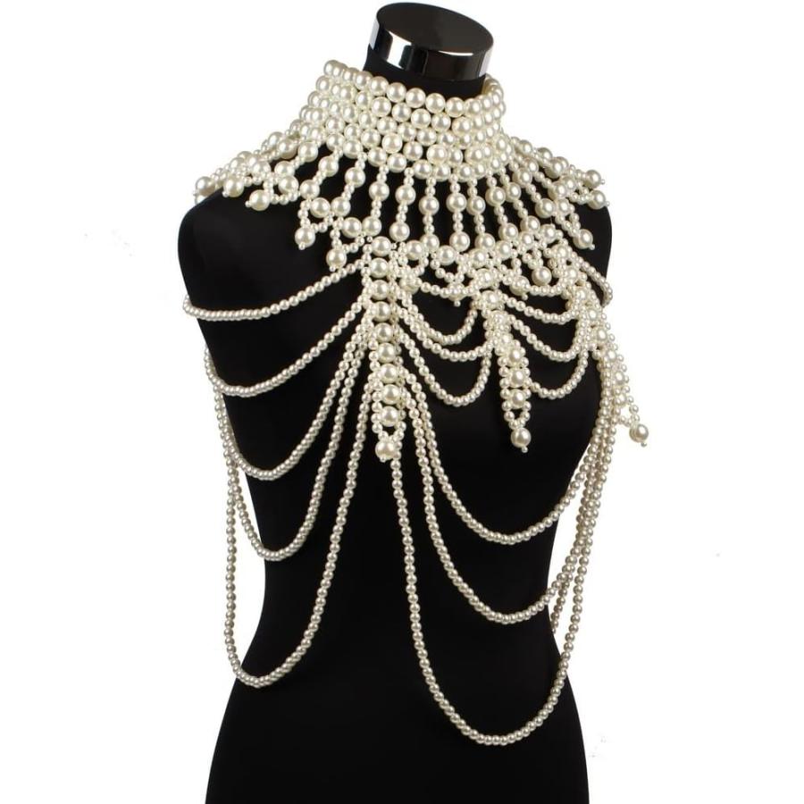【並行輸入品】SLSFJLKJ Beaded Body Chain Bra Bikini Shoulder Shawl Layered Bib Pen_1