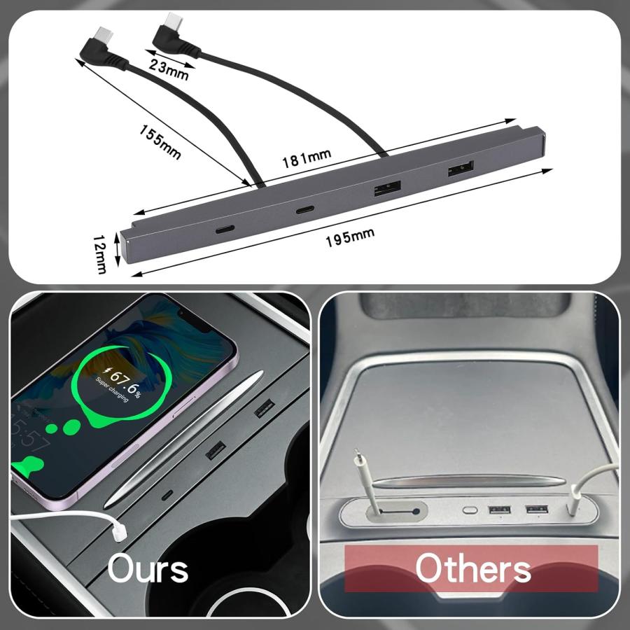 並行輸入品】USBハブ Tesla Model 3 Y 2021-2023 センターコンソール用