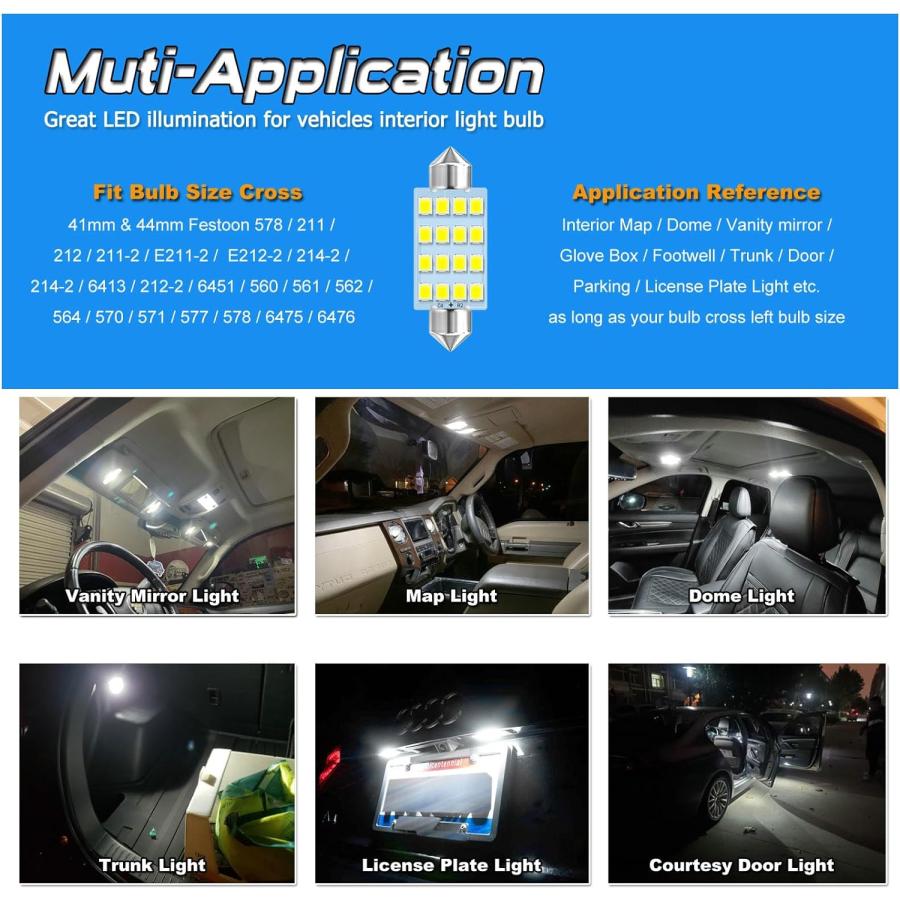 【並行輸入品】EBAIFUN 12V 578 6411 LED Bulb 41mm 42mm 1.61 inch Festoon 212-2 211-
