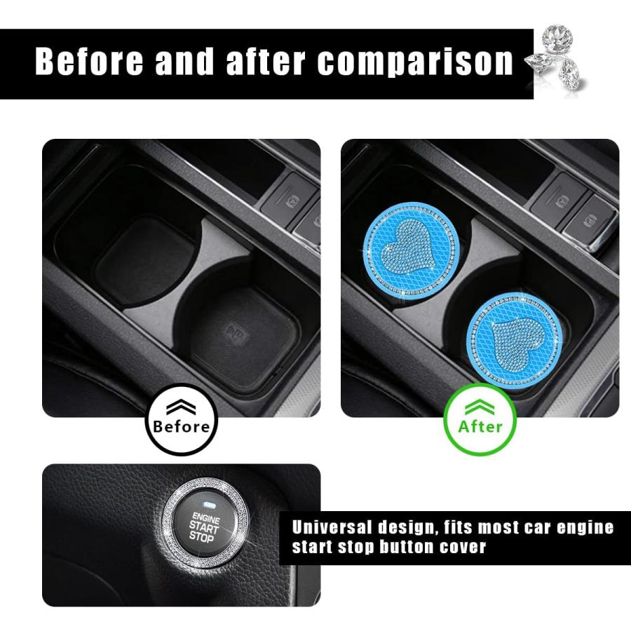 【並行輸入品】Ziciner 車用カップホルダーコースター 2個 ハートキラキラクリスタルラインストーン オートカップマット ユニバーサル 2.75イの画像