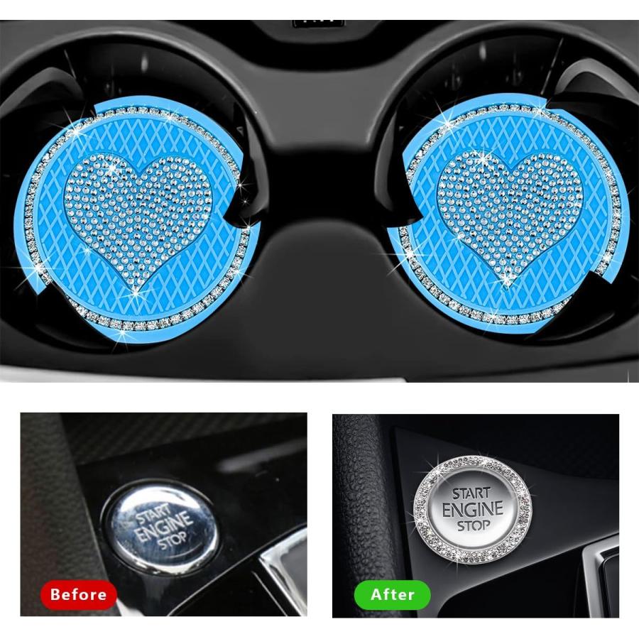 【並行輸入品】Ziciner 車用カップホルダーコースター 2個 ハートキラキラクリスタルラインストーン オートカップマット ユニバーサル 2.75イの画像