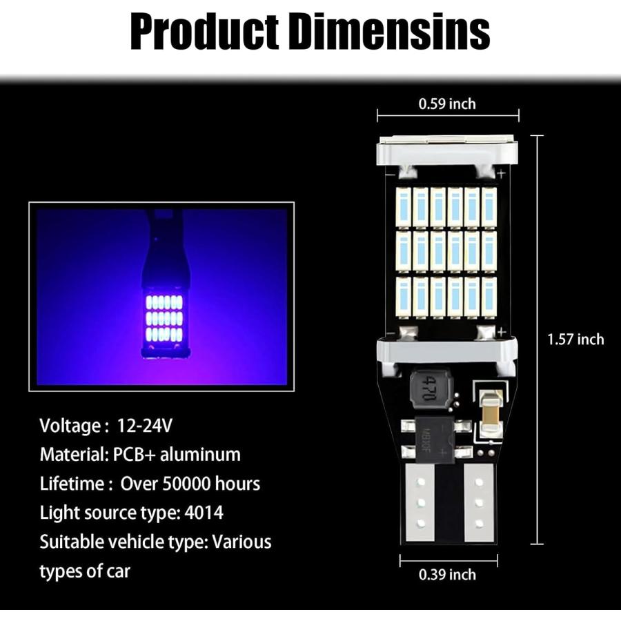 【並行輸入品】ZKFAR 4個 T15 4014 45SMD チップセット バックアップ リバース電球 Canbusエラーフリー ブレーキストップ カの画像