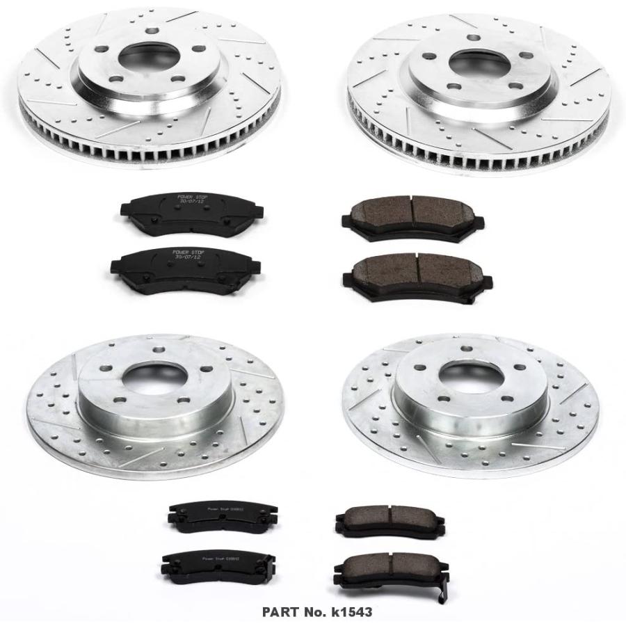 【並行輸入品】 パワーストップ K1543 フロント&リアブレーキキット ドリル/スロットブレーキローターとZ23進化セラミックブレーキパッド付き　_1