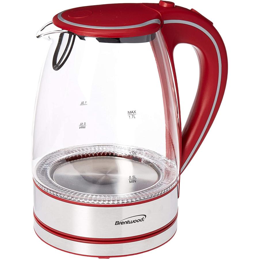 Brentwood Appliances KT1900R Tempered Glass Tea Kettles 1.7Liter Red