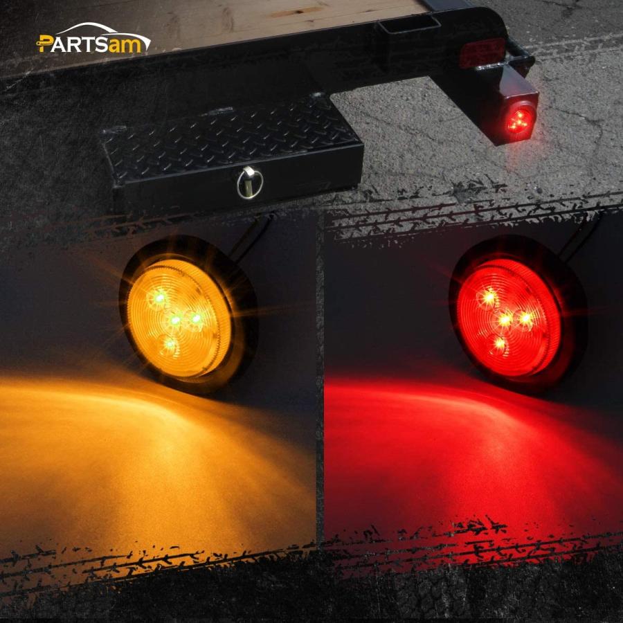 【並行輸入品】 Partsam 2 アンバー + 2 レッドトラックトレーラー 2.5インチ ラウンドサイドマーカー LED クリアランスライト 4L_4