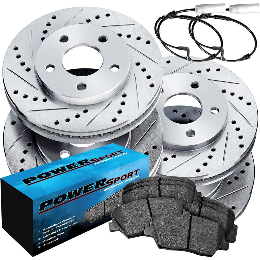 PowerSport Front Rear Brakes and Rotors Kit Front Rear Brake Pads