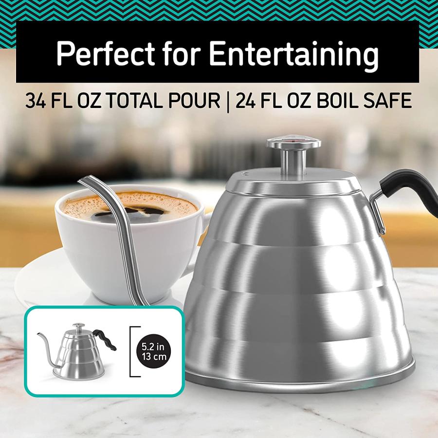 POUR OVER Coffee Kettle 1L - Stop Burning Your Beans - THERMOMETER Built-in｜dep-good-choice｜03