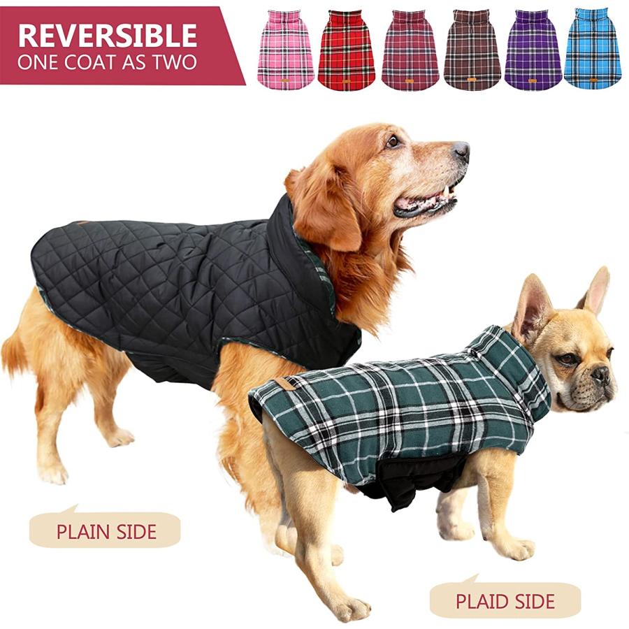 購入人気の新作 Kuoser Warm Dog Coat Reversible Dog Jacket Waterproof Dog Winter Coat British Style Plaid Dog Cloth