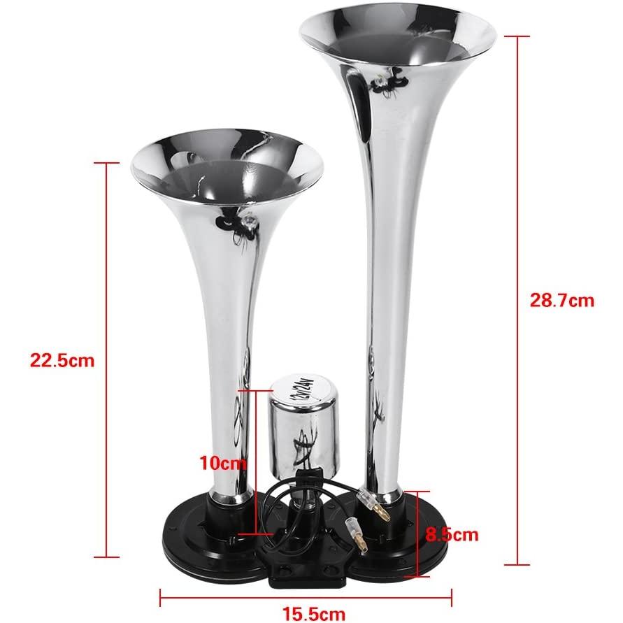 Dual　Trumpet　Air　Chrome　Horn　with　Electric　Lorry　Base　Super　12V　Truck　Trumpet　Valve　Boat　並行輸入品　Air　Flat　150db　Horn　24V　For　Loud　Train