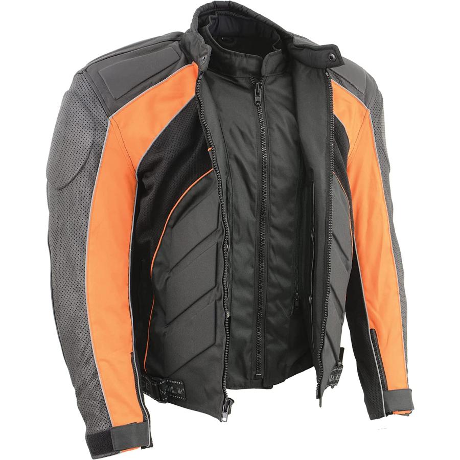 【並行輸入品】 Milwaukeeレザーメンズコンボブラック/オレンジArmoredレザー/テキスタイル/メッシュジャケット L オレンジ 22600の画像