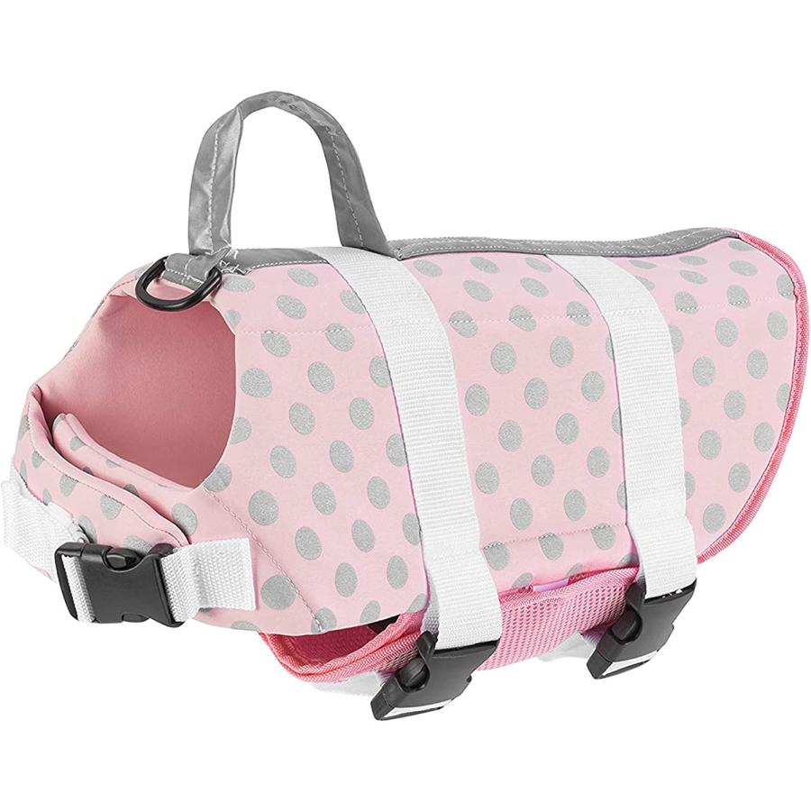 Paws Aboard Dog Life Jacket Neoprene Dog Life Vest for Swimming and Boating Pink/Silver 並行輸入品