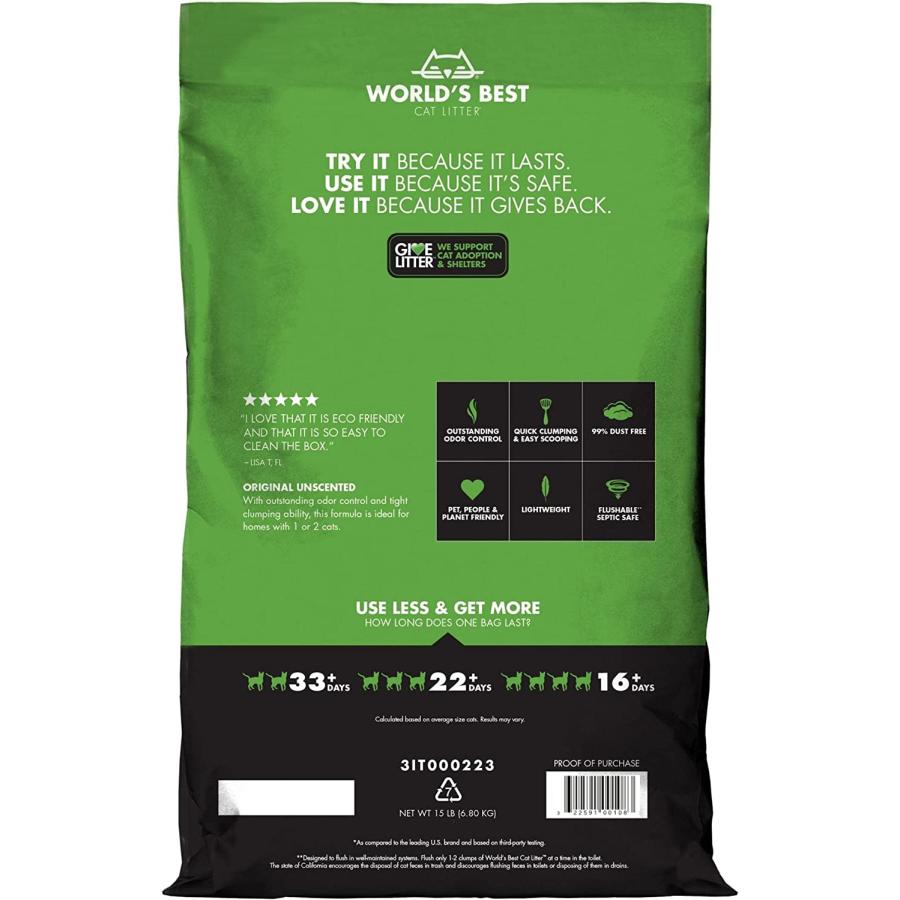 【並行輸入品】 WORLD'S BEST CAT LITTER Original Unscented 15 Poundsの画像