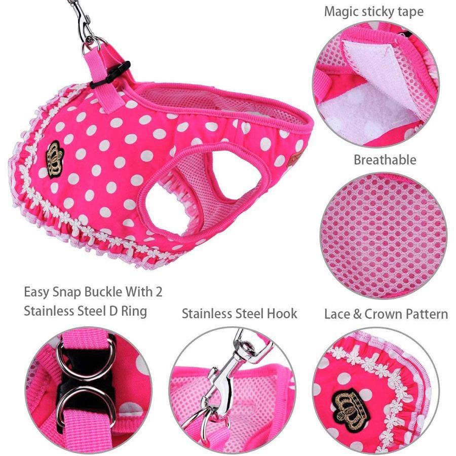 【並行輸入品】 Cute Small Dog Harness Ladies Polka Dots Dog Vest Harness Set with_1