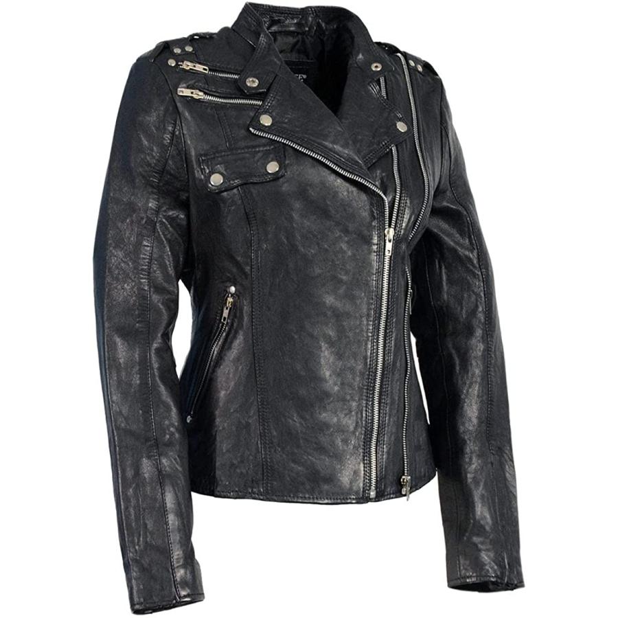 【並行輸入品】 MilwaukeeレザーWomen 's Mandarin Scuba Collar Jacket with Quilted肩とS、xの画像