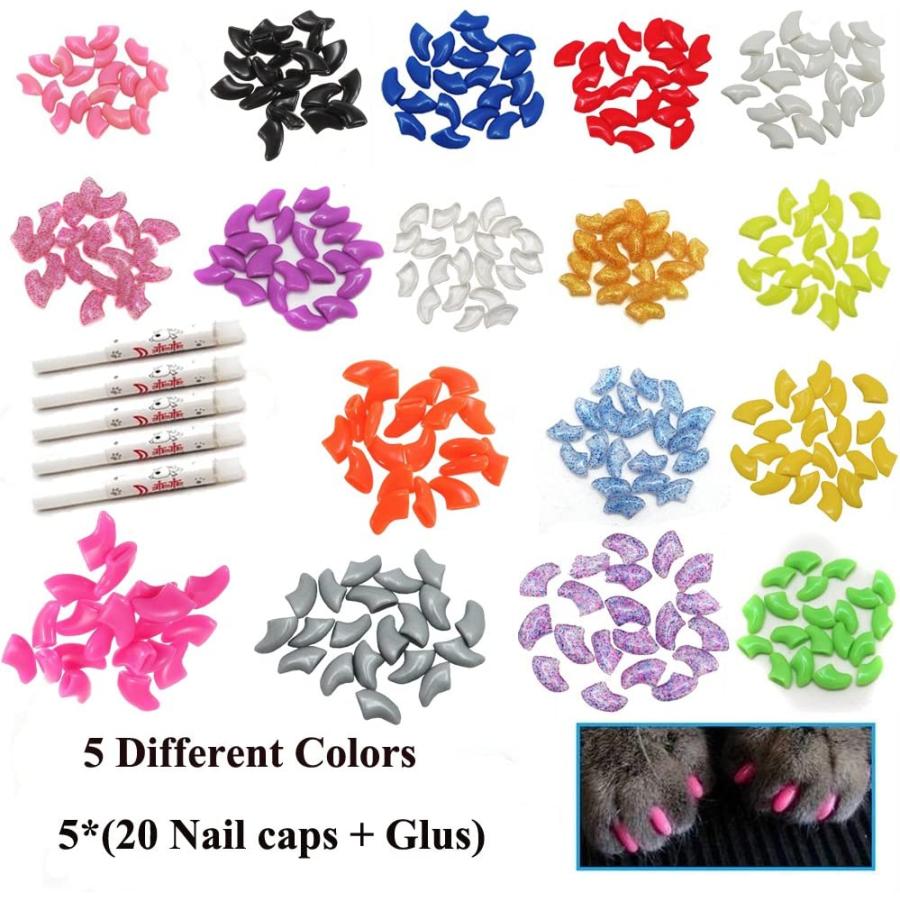 VICTHY 100 PCS Soft Pet Cat Nail Caps Cats Paws Grooming Nail Claws
