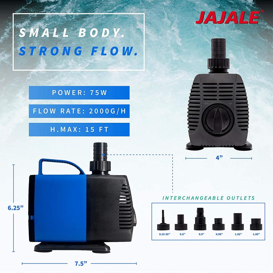 JAJALE 2000 GPH Submersible Water Pump Ultra Quiet for Pond