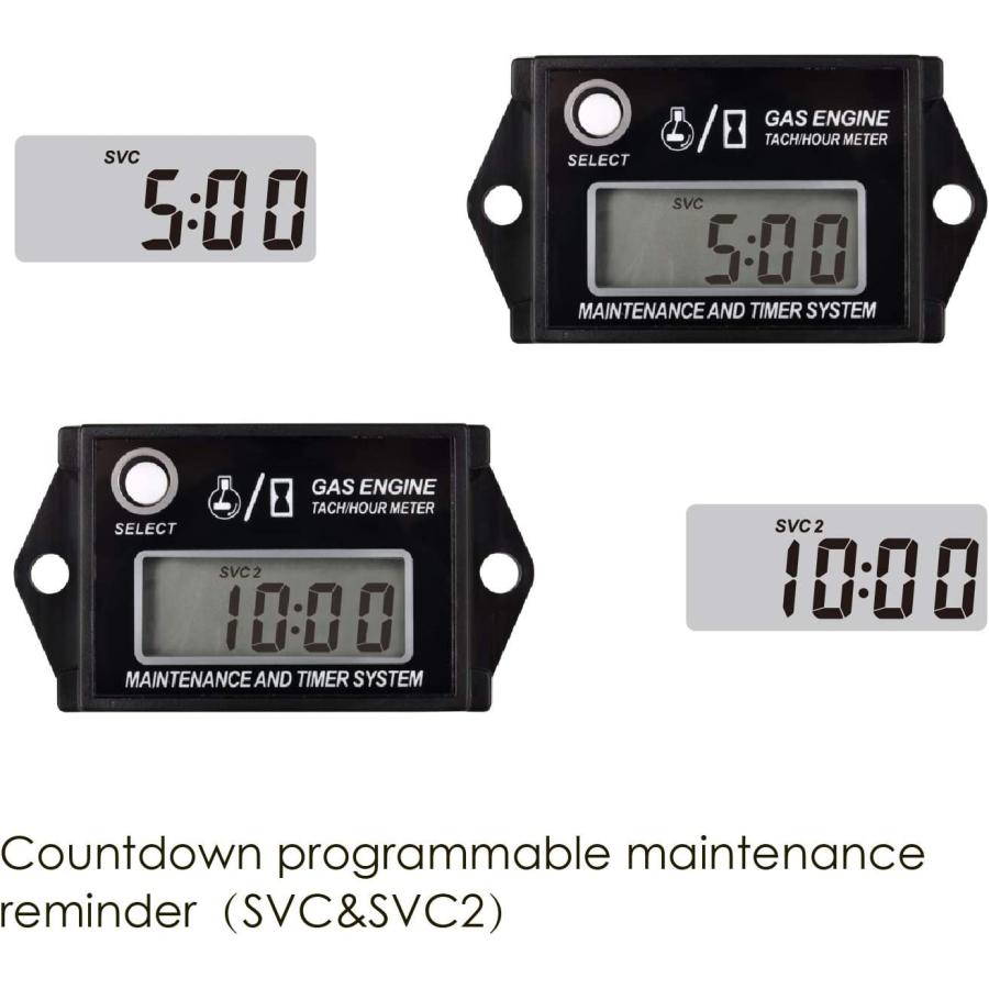 Jayron JR-HM026A Digital Hour Meter Tachometer Maintenance Reminder Maximum RPM Recall or Pneumatic Equipment and ZTR Lawn Mower Tractor Generator - 6