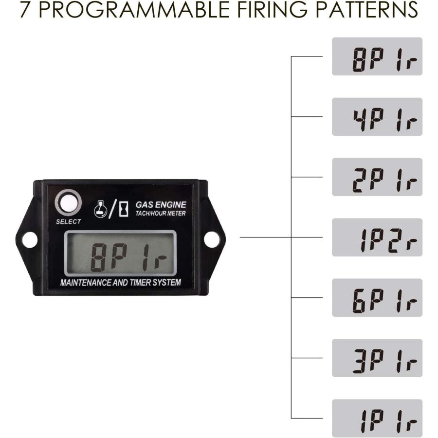 Jayron JR-HM026A Digital Hour Meter Tachometer Maintenance Reminder Maximum RPM Recall or Pneumatic Equipment and ZTR Lawn Mower Tractor Generator - 7