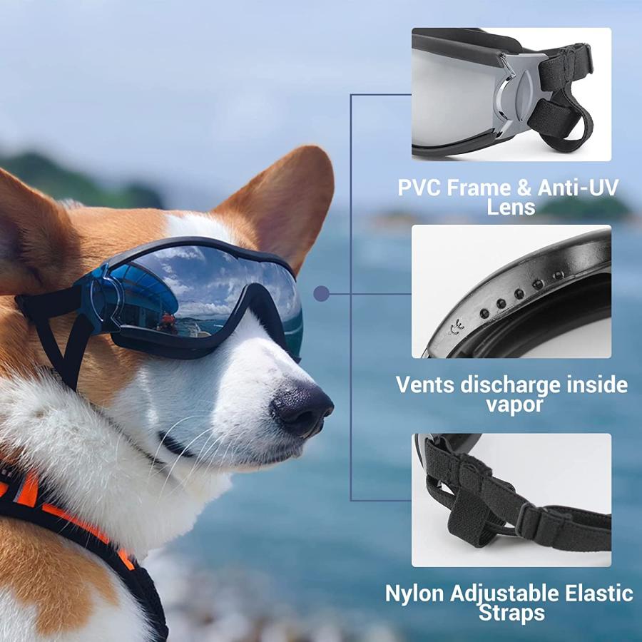 【並行輸入品】 Namsan 犬 サングラス 犬 ゴーグル 保護 風と紫外線 調節可能な伸縮性のある革ストラップ レンズシルバーの画像