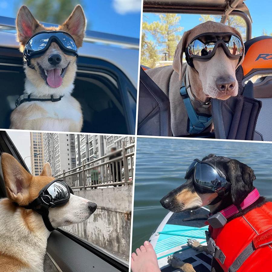 【並行輸入品】 Namsan 犬 サングラス 犬 ゴーグル 保護 風と紫外線 調節可能な伸縮性のある革ストラップ レンズシルバーの画像