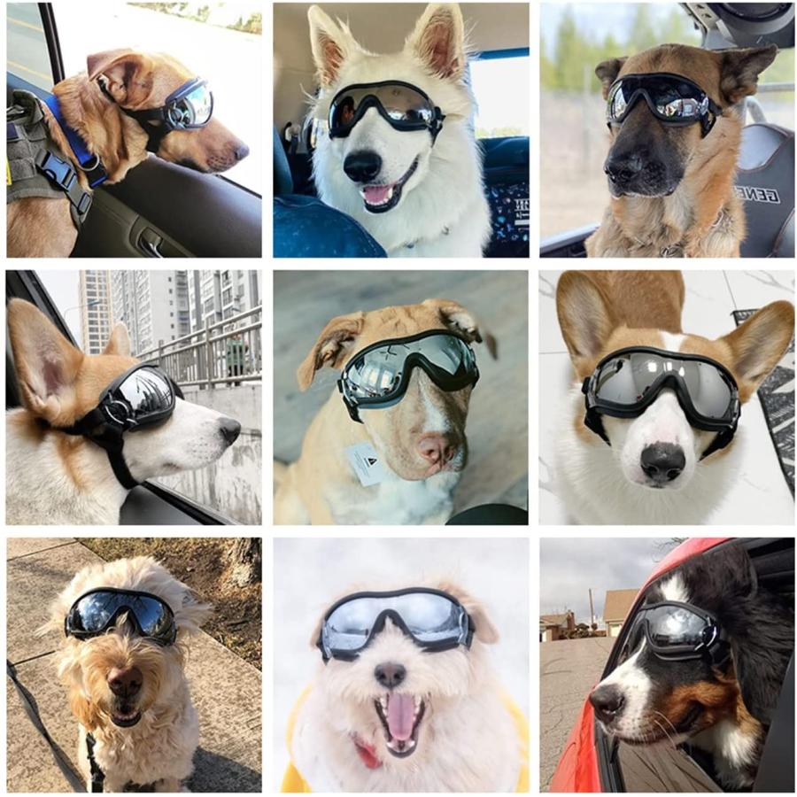 【並行輸入品】 Namsan 犬 サングラス 犬 ゴーグル 保護 風と紫外線 調節可能な伸縮性のある革ストラップ レンズシルバーの画像