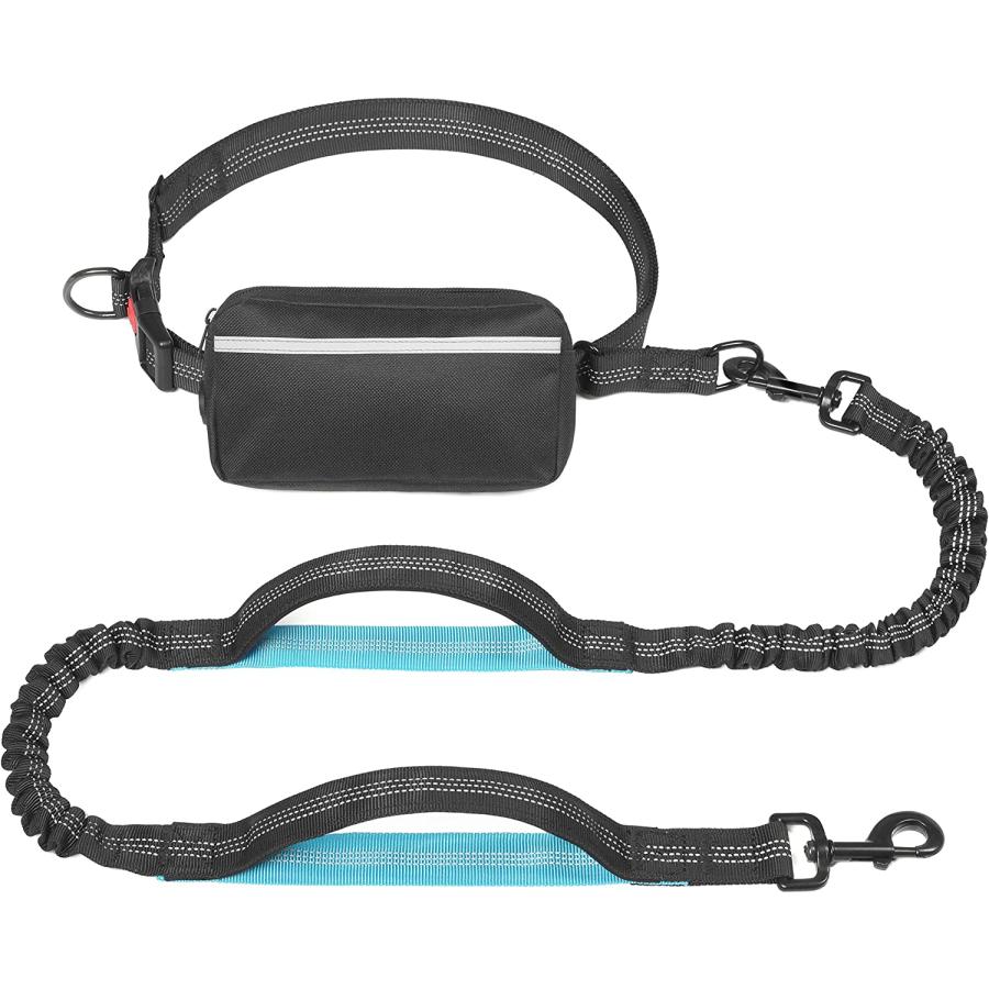 Hands Free Dog Leash with Zipper Pouch Dual Padded Handles and
