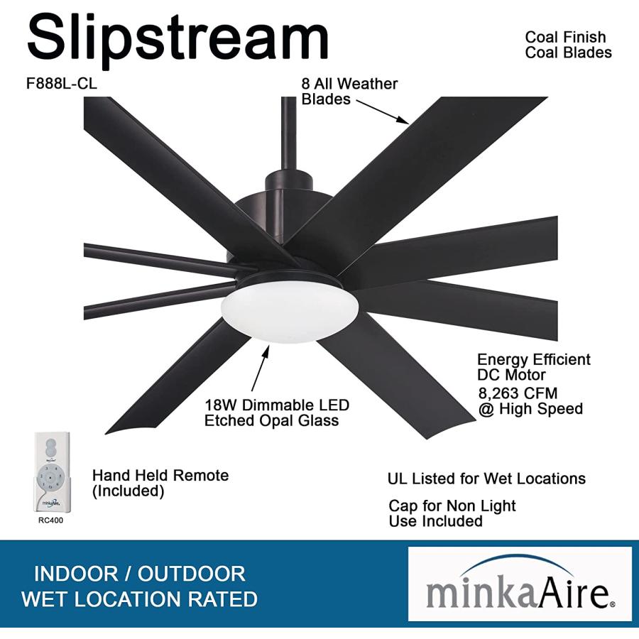 MINKAAIRE F888LCL Slipstream 65 Inch Outdoor Ceiling Fan with