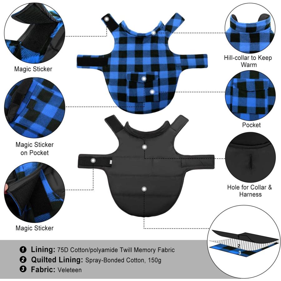 【並行輸入品】 Dog Winter Coat ASENKU Dog Fleece Jacket Plaid Reversible Dog Vest_2