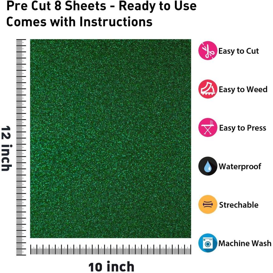 グリッター 熱転写ビニール 8シート 12インチ x 10フィート アイロン接着グリッター HTV ビニール クリカット&シルエットカメオ