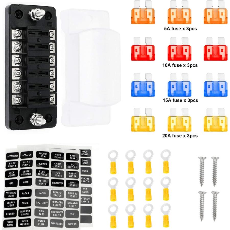 PSEQT　Mini　6-Way　Panel　ATO　Fuse　ATC　Blade　Block　Bus　Negative　with　Waterproof　for　Marine　Box　Standard　Automotive　Holder　Fuse　Circuit　Yacht　Vehi　Boat