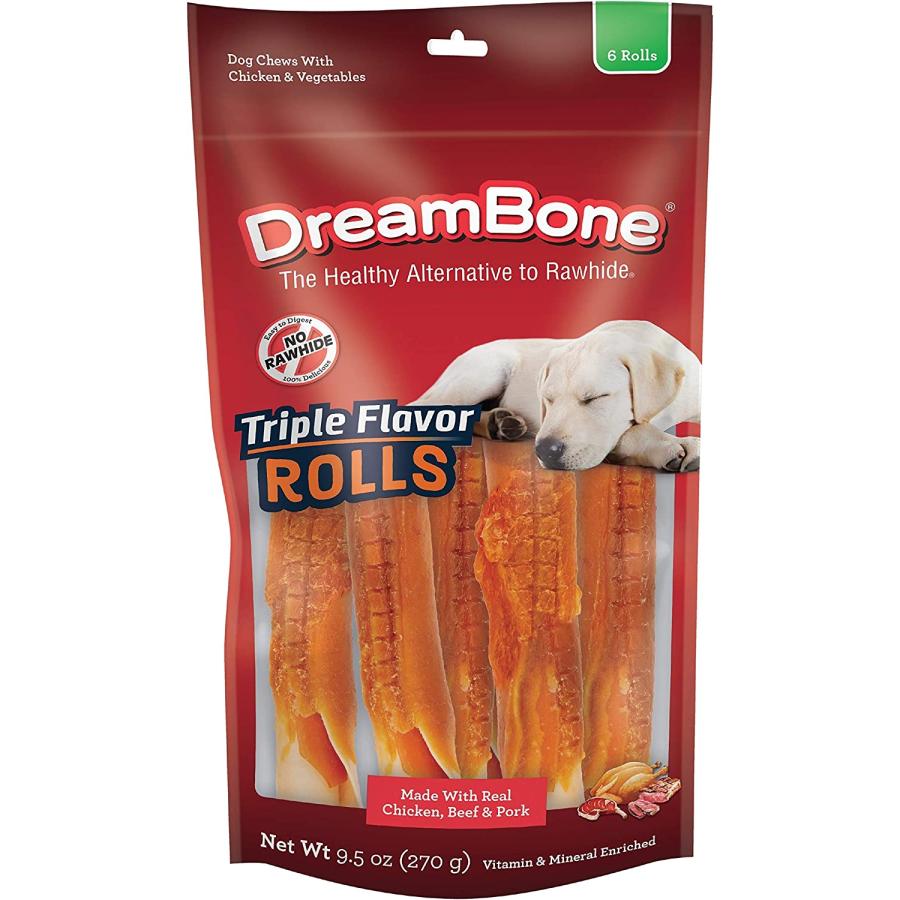 DreamBone Triple Flavor Rolls 6 Count RawhideFree Chews for Dogs 並行輸入品