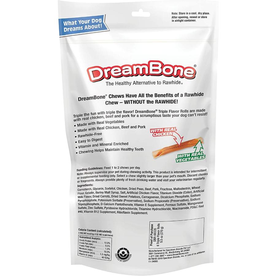 DreamBone Triple Flavor Rolls 6 Count RawhideFree Chews for Dogs 並行輸入品